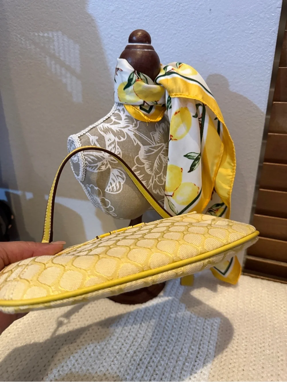Nine West Yellow Patterned Buckle Shoulder Bag